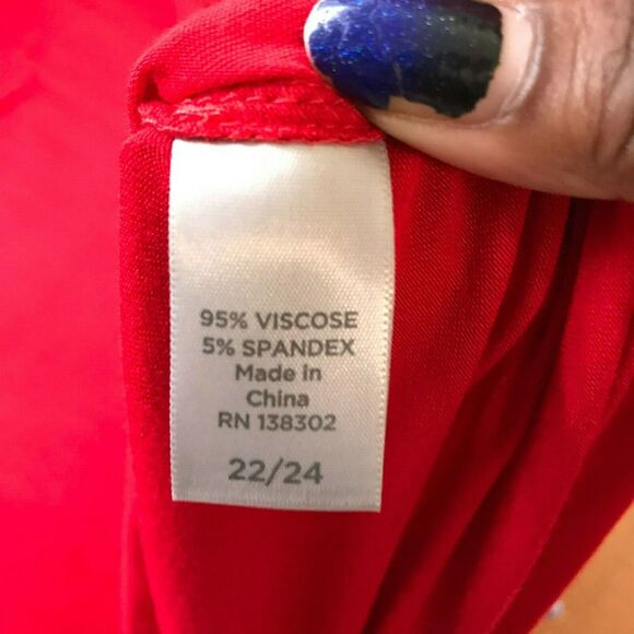 Avenue Shirt Womens Sz 22 24 Red Stretch Knit Beaded Rhinestone Neckline Tunic - Picture 9 of 11